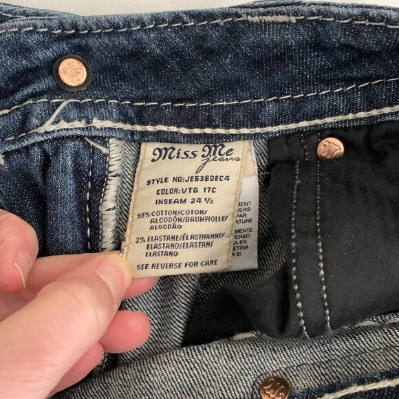 Miss Me Easy Cropped Jeans Size 27 JE5380EC4 Embellished Pockets Cuffed Hem - Picture 10 of 11